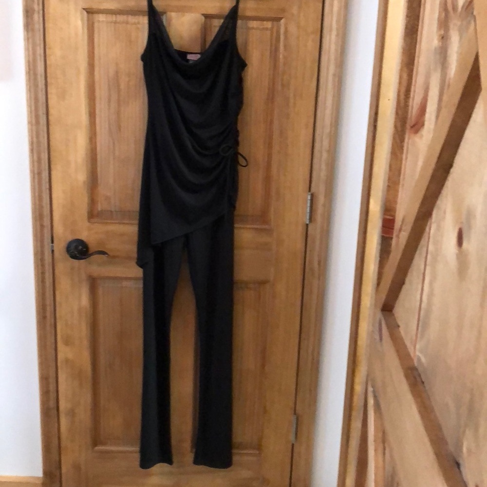 Black sheer overlay dressy jumpsuit